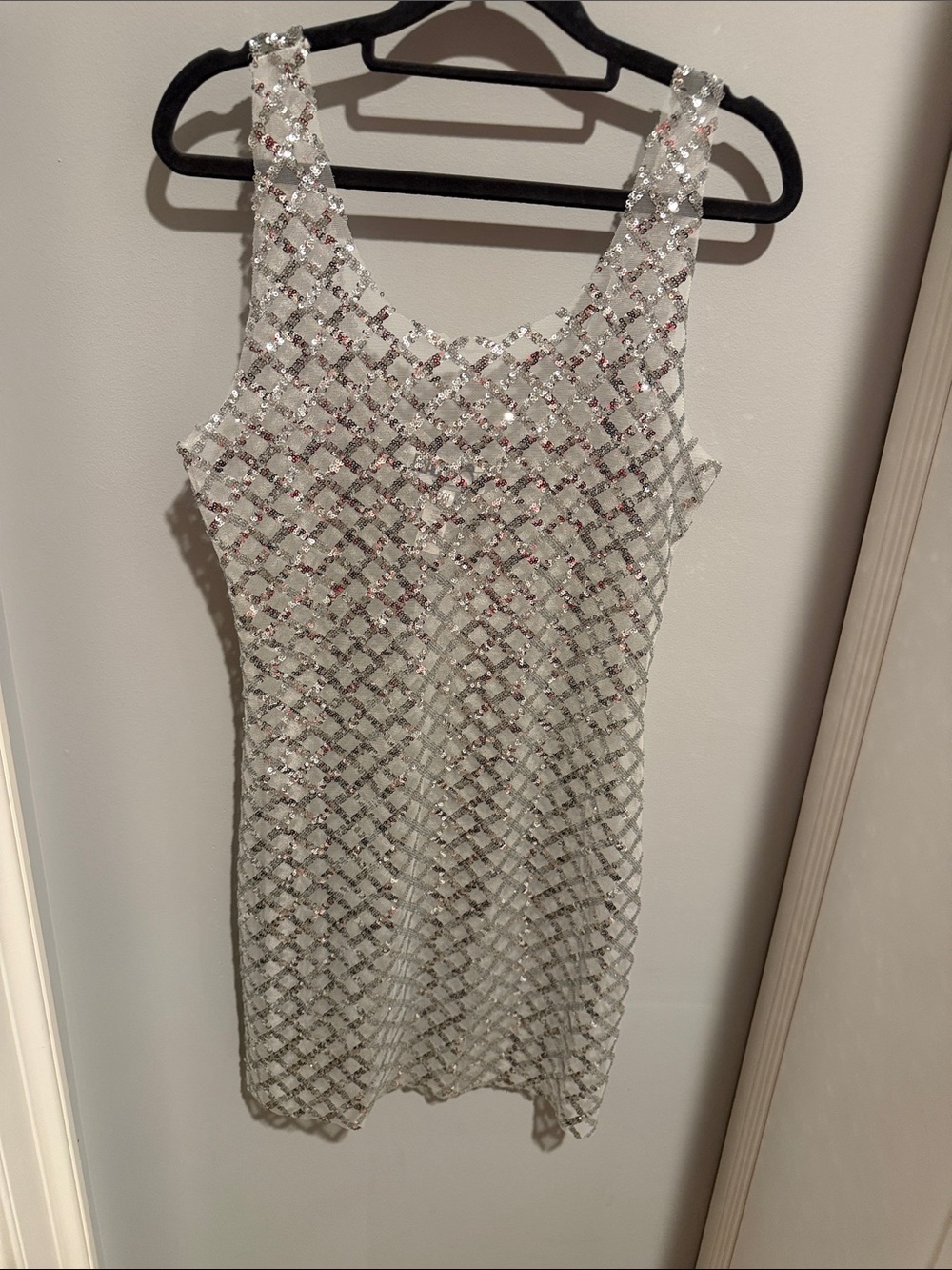 Beach Riot Silver Sequin Lattice Mini Dress